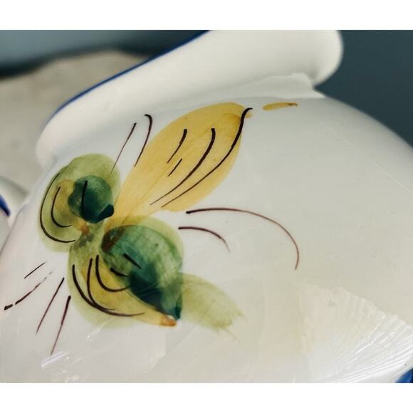 Vintage Hand Painted Pitcher Made In Italy for FTD Blue Flower Vase Farm House - Picture 10 of 10